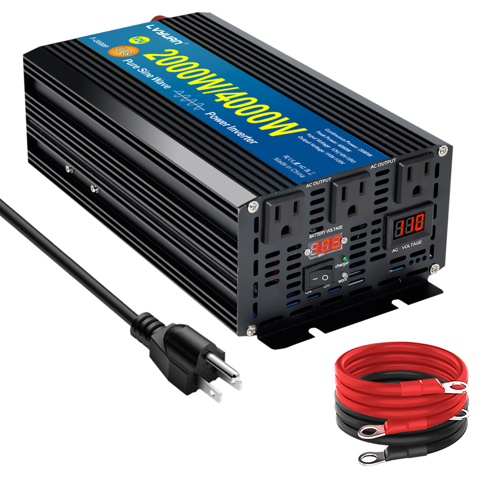 Power Supply 12V - LVYUAN 1500W インバーター（UPS機能付き、15A AC充電器搭載）電源インバーター 12Vから110V ピーク3000W