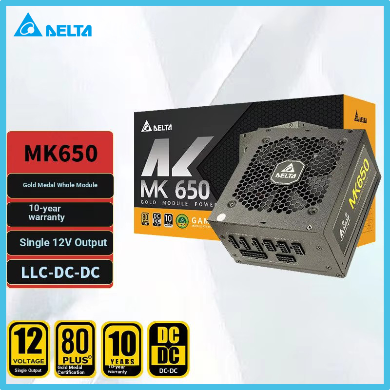 Power Supply 650W - DELTA MK650 650W 定格出力、ゴールド認証、完全モジュール式PC電源、80PLUSゴールド認証、単一12V出力。