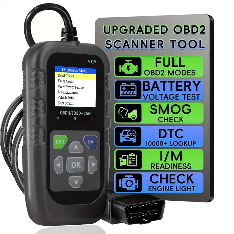 Power Supply Tester - V119 OBD2スキャナーコードリーダー USB給電 車両診断ツール EOBD CAN