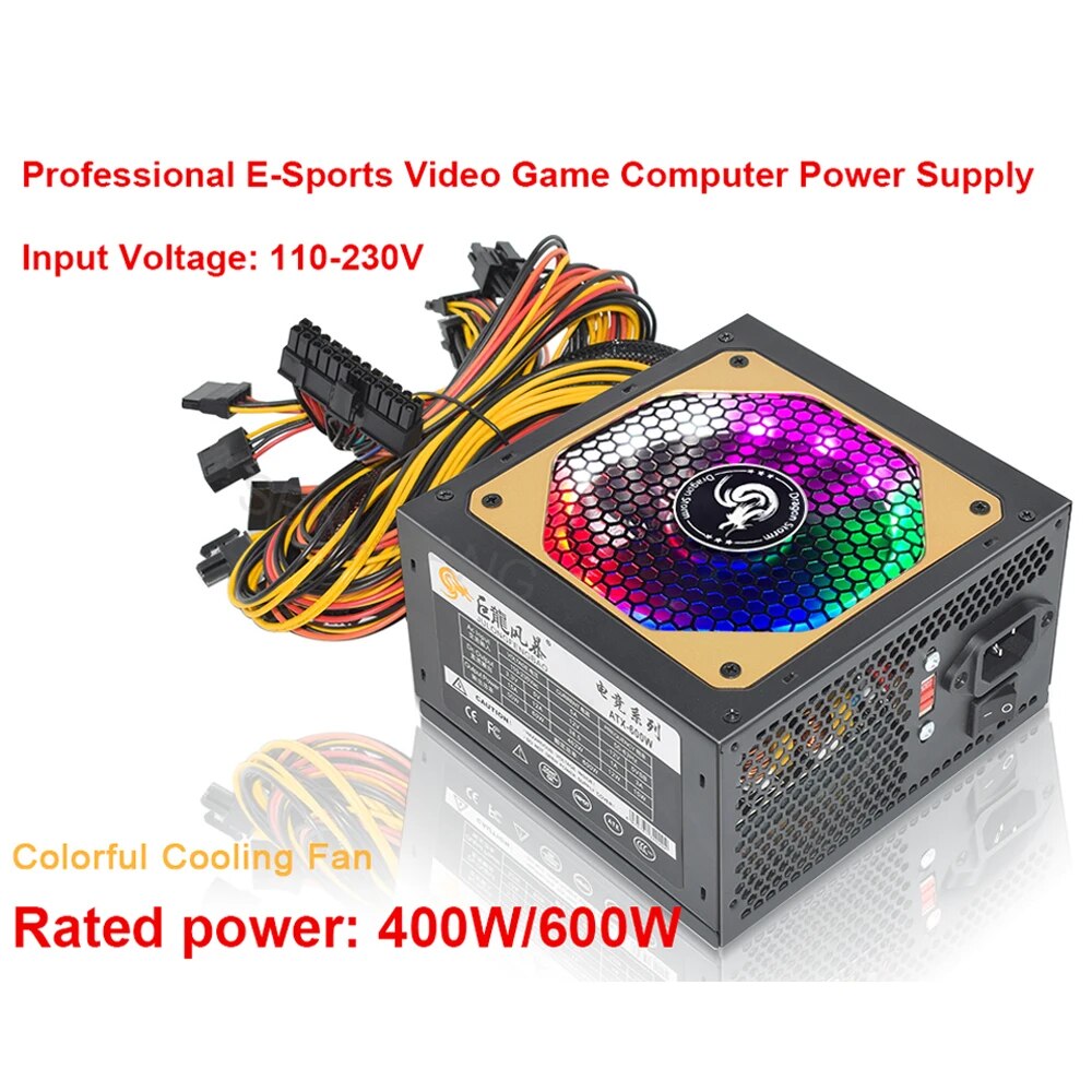 Power Supply 650W - Atx-コンピューター電源,400W, 600W, 110-230v,rgb,12v,pc,pu,150*140*85mm,プロスポーツビデオゲームパソコン