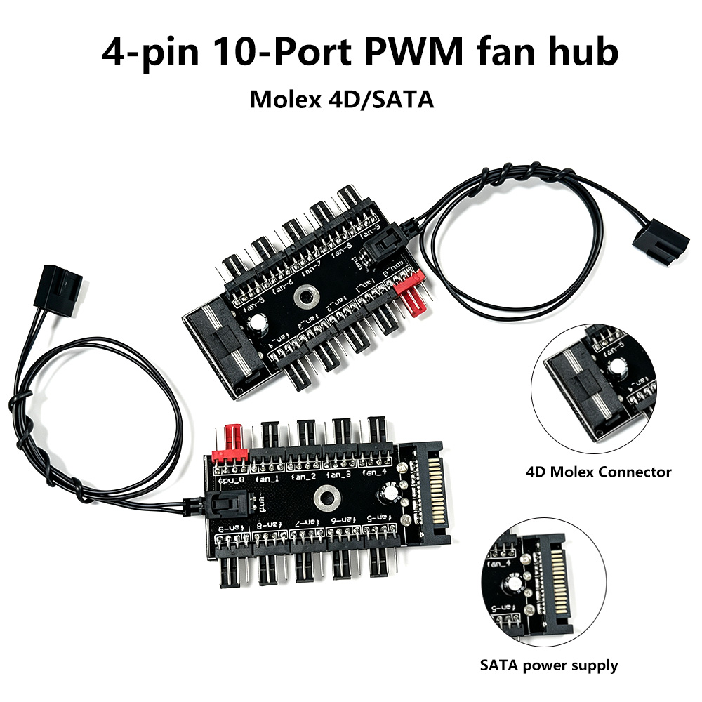 10ポート 4ピン PWM ファンハブスプリッター、Mole - Pc Power Supply のレビューと価格